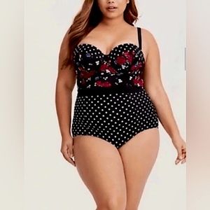 Torrid size 2 floral polka dot one piece swimsuit